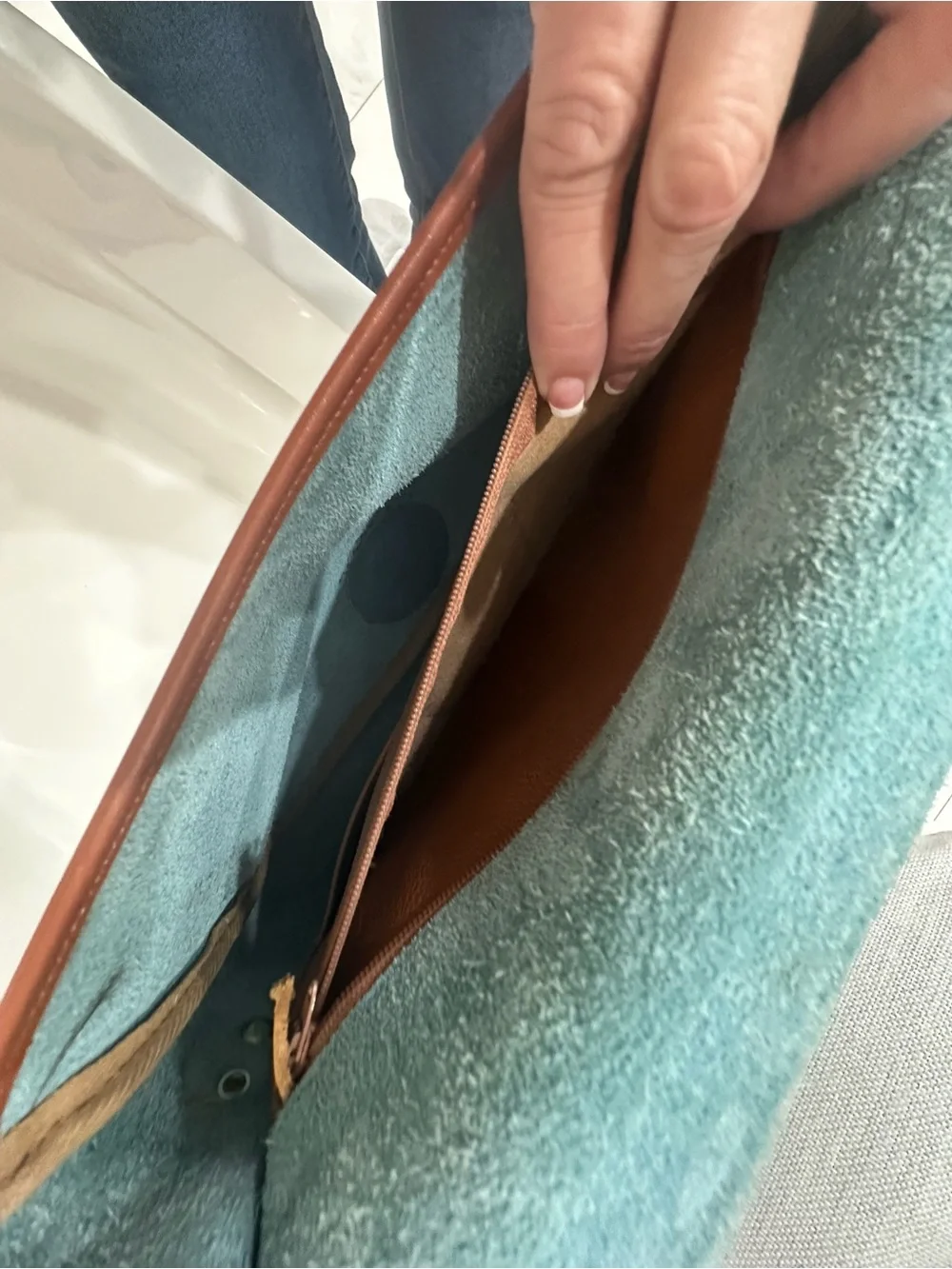 Dooney & Bourke Blue and Brown Vintage Leather Satchel - Picture 6 of 7